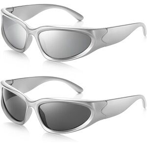 JASPIN Y2K Wrap Around Sunglasses for Women/Men Sliver Oval